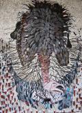 Omar Ba, Au royaume des pyromanes, 2012,Acrylique, crayon et huile sur carton ondulé 203 x 105 cm,courtesy galerie Anne de Ville