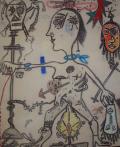 Michel Macréau, Femme et masques, 1984, huile sur toile, 160 x 150 cm. Crédit photo Patrice Bouvier