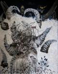 Omar Ba, Vent de sable dans les jardins d’éden, Acrylique, crayon, huile sur carton ondulé, 190 x 150cm, 2012
